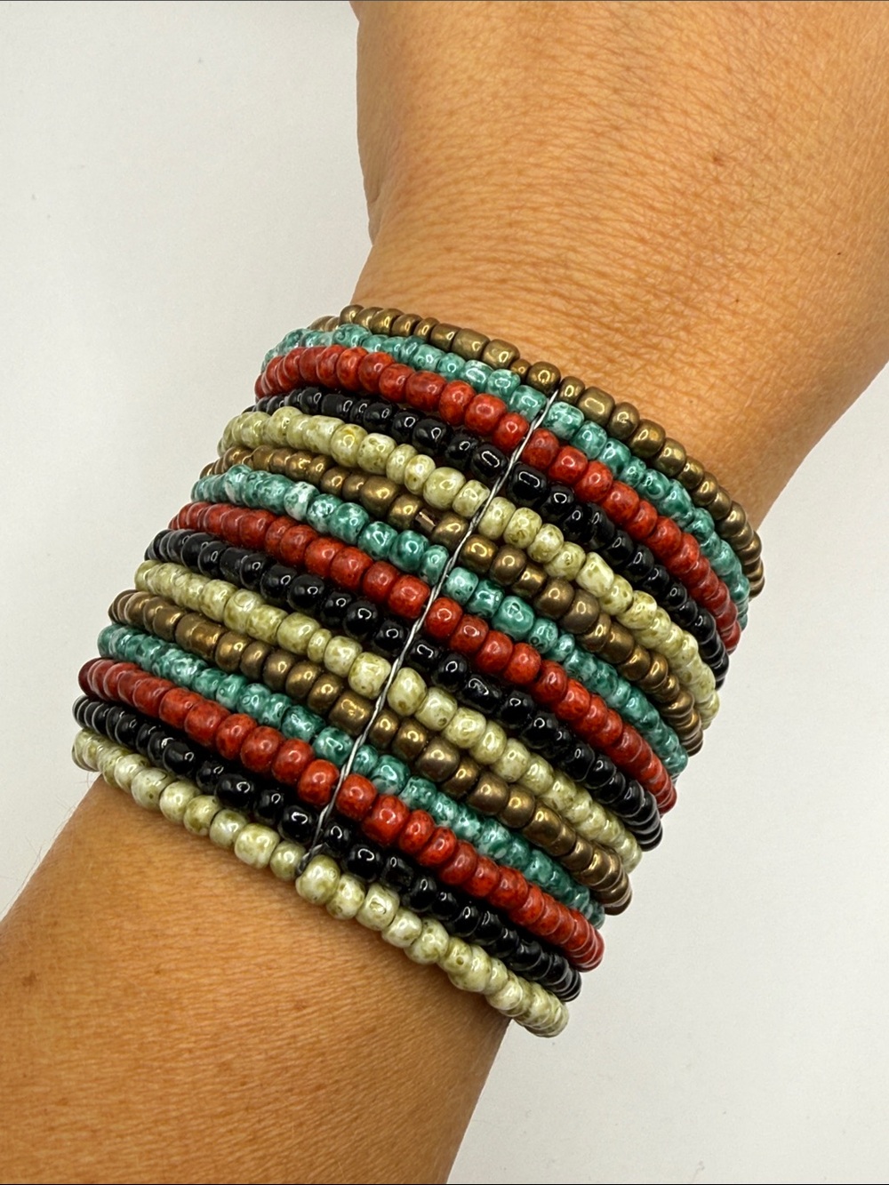 Vintage Multicolored Native American Style Seed Beaded Large Cuff Bracelet